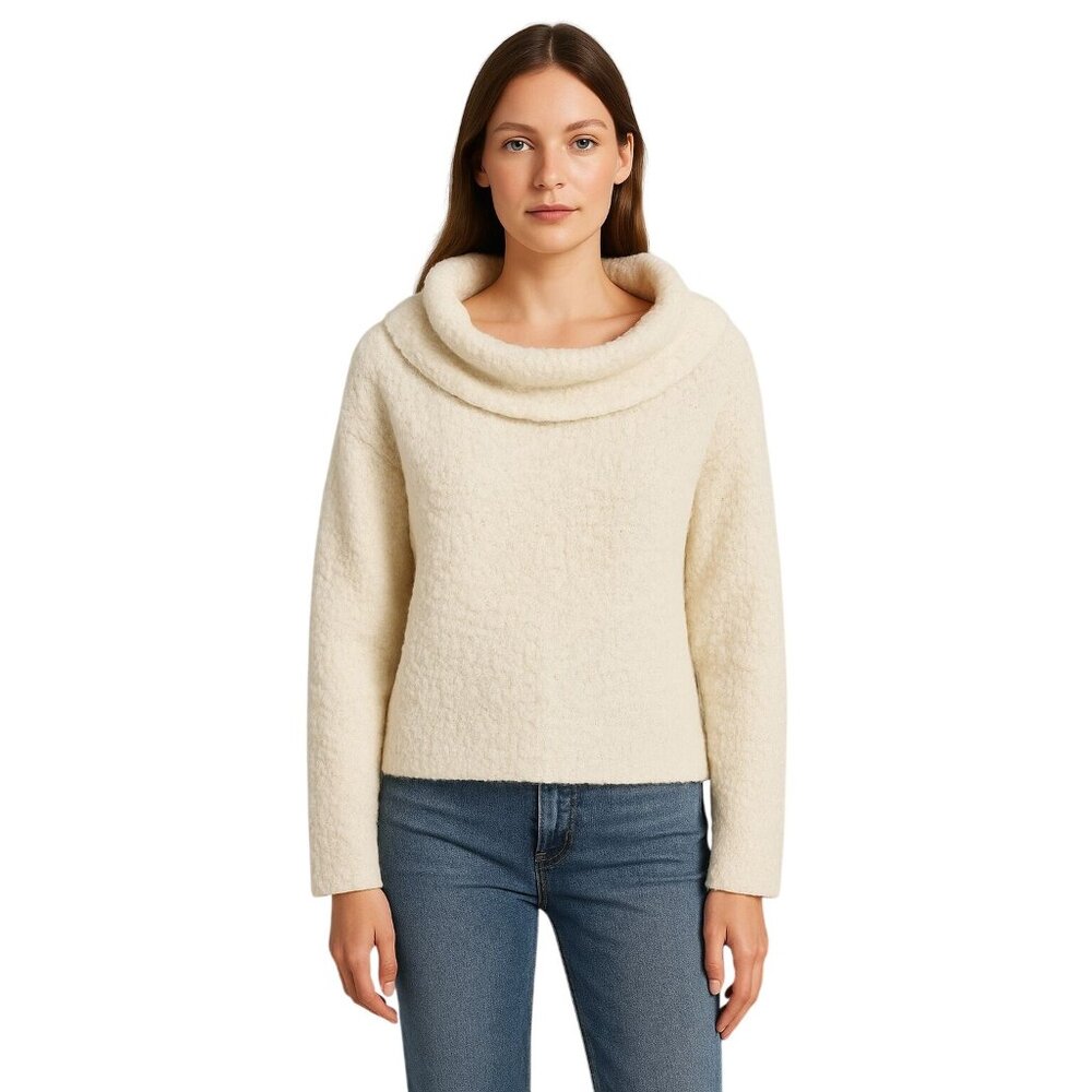 Cinq à Sept Ivory Bouclé Cowl Neck  Sweater - Size S